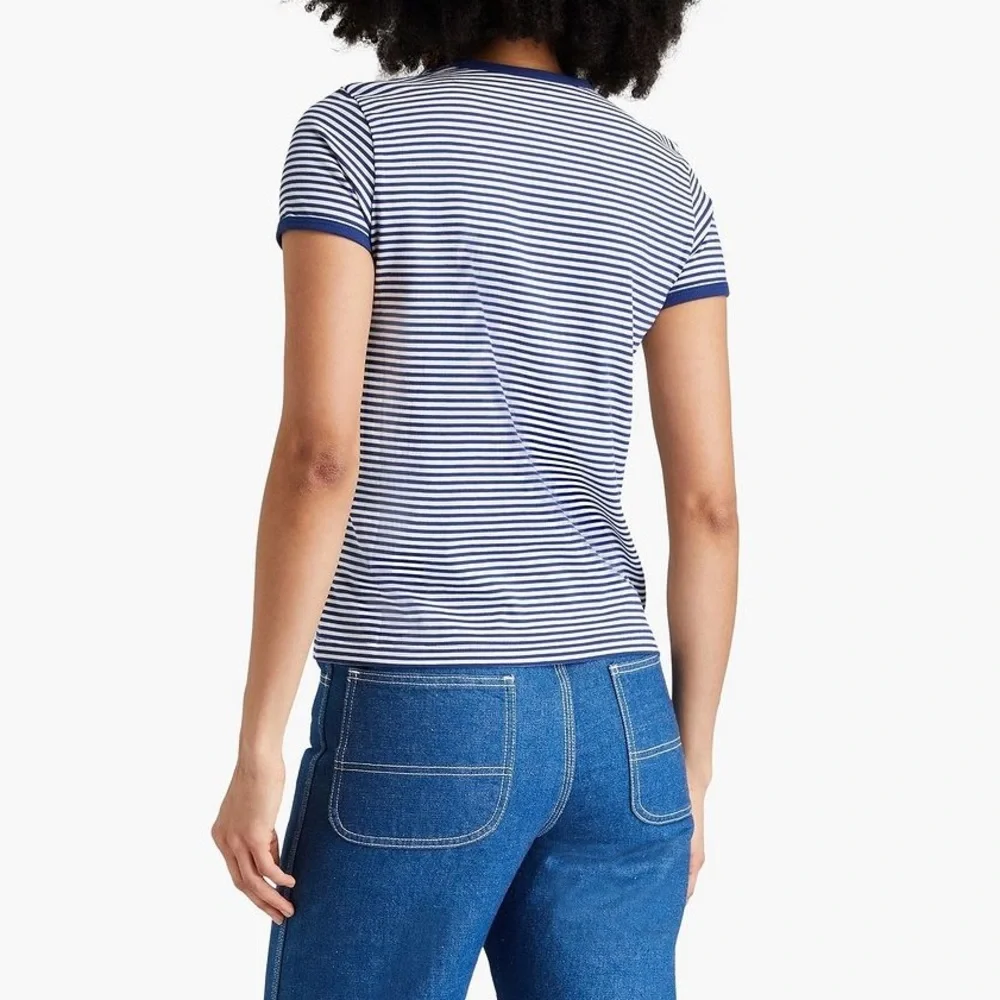 Tory Burch Sport Women's Blue Striped Cotton-Jersey Short Sleeve T-Shirt Medium - Picture 3 of 15